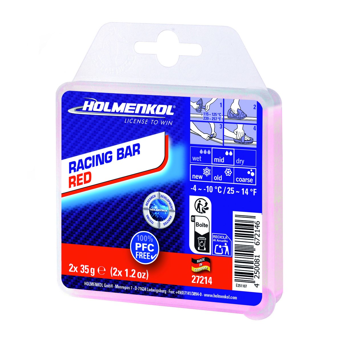 HOLMENKOL 竞速蜡条 红色（-10~-4℃） · 70g